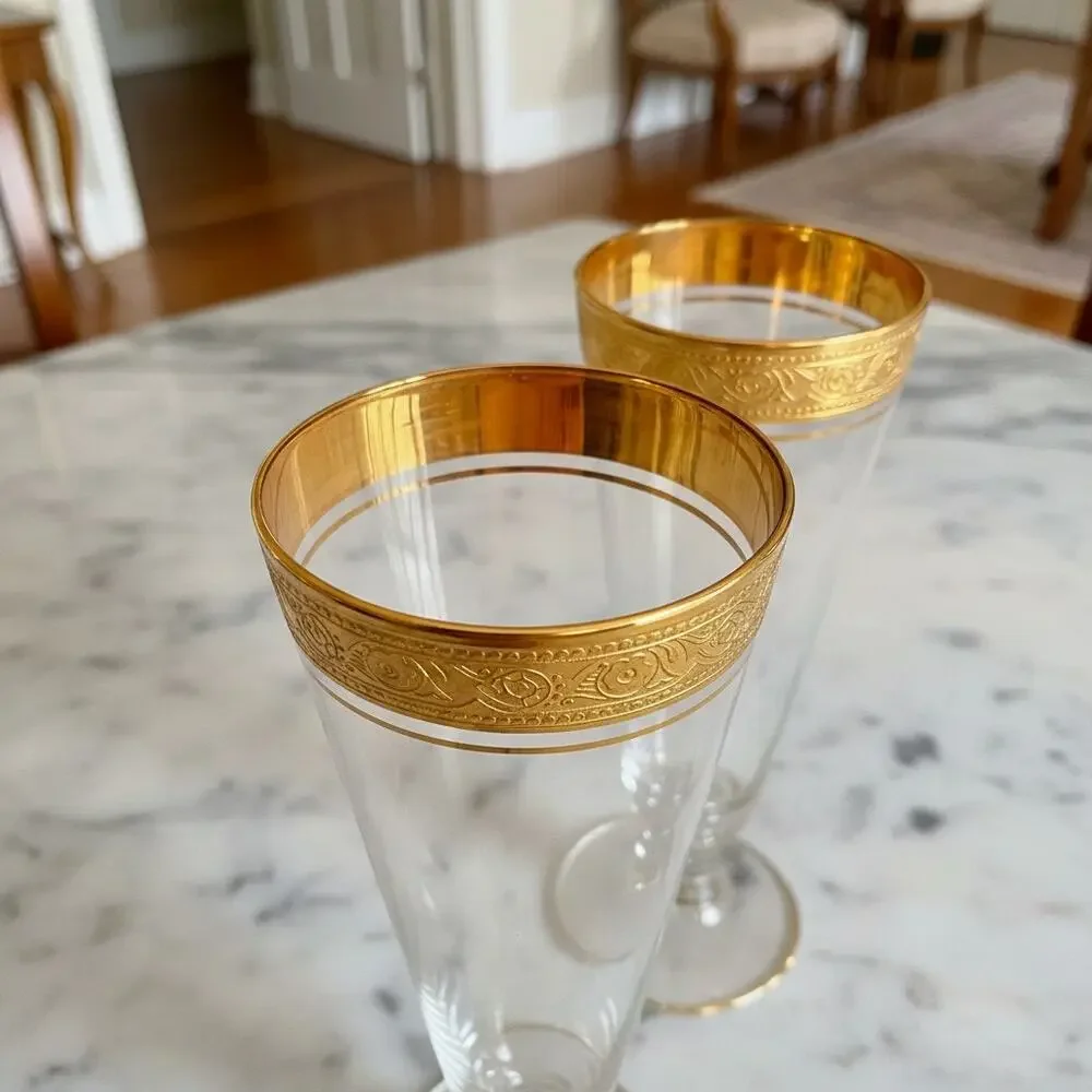 Glastonbury Lotus Rambler Rose 35 Gold Non Optic Pilsner Glasses-Set of 3-Tiffin